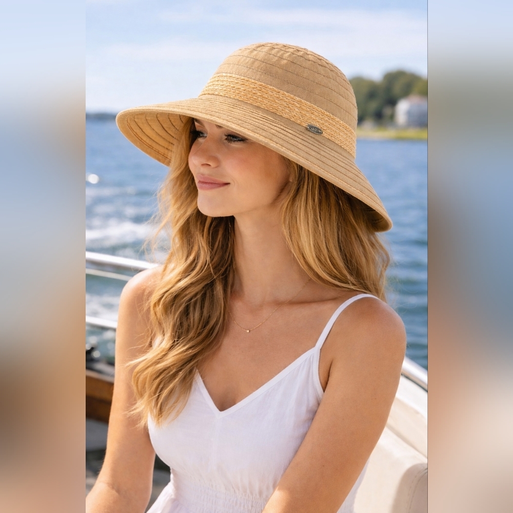 Scala Rafia Band Tan Sun Hat